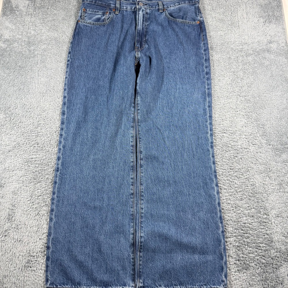 Levi's 567 Premium Loose Straight Jeans Mens 38x32 Big "E" Blue Leather Patch